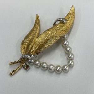 K18Pt900 メレダイヤ パール ブローチ 18金 750 プラチナ900